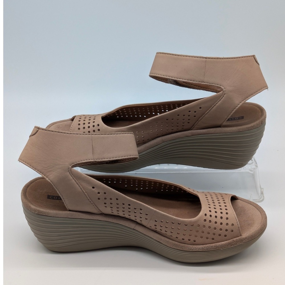 Clarks Collection Open Toe Wedge Sandals Women's Size 8 Nude Comfort Shoes